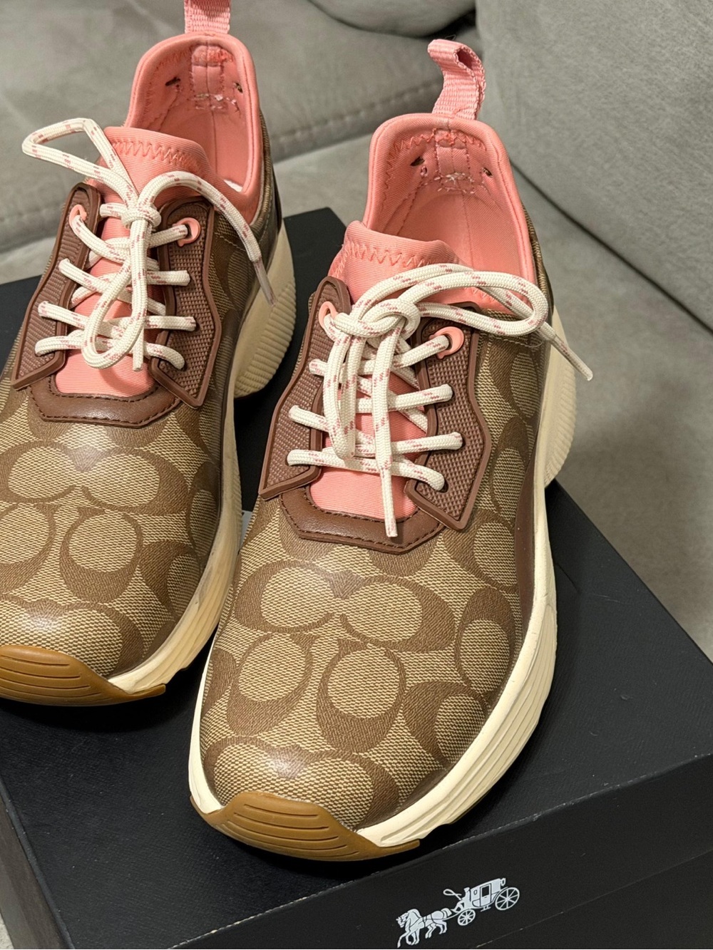 Coach Signature Low-Top Sneakers in Brown and Pink